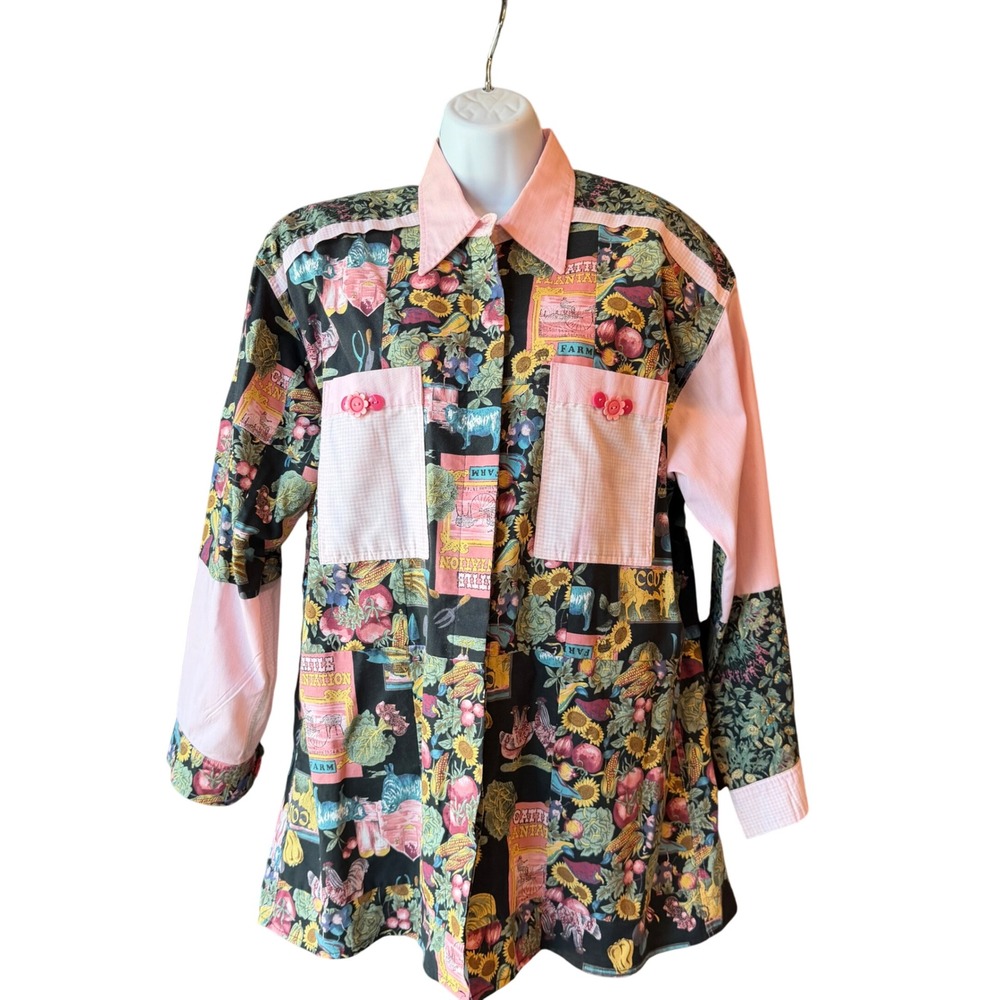 Handmade Patchwork Farm Shirt Womens Estimated Large Cottagecore Floral Garden